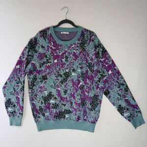 ZARA Sweater Women's XL Blue Purple Black Crew Neck Academia Classic #559